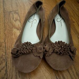 Jessica Simpson Brown Suede Women's Flats with Floral Detail